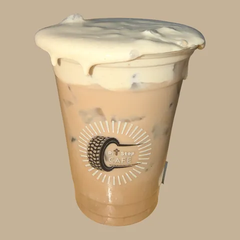 Motor Mocha in a Pitstop Cafe cup