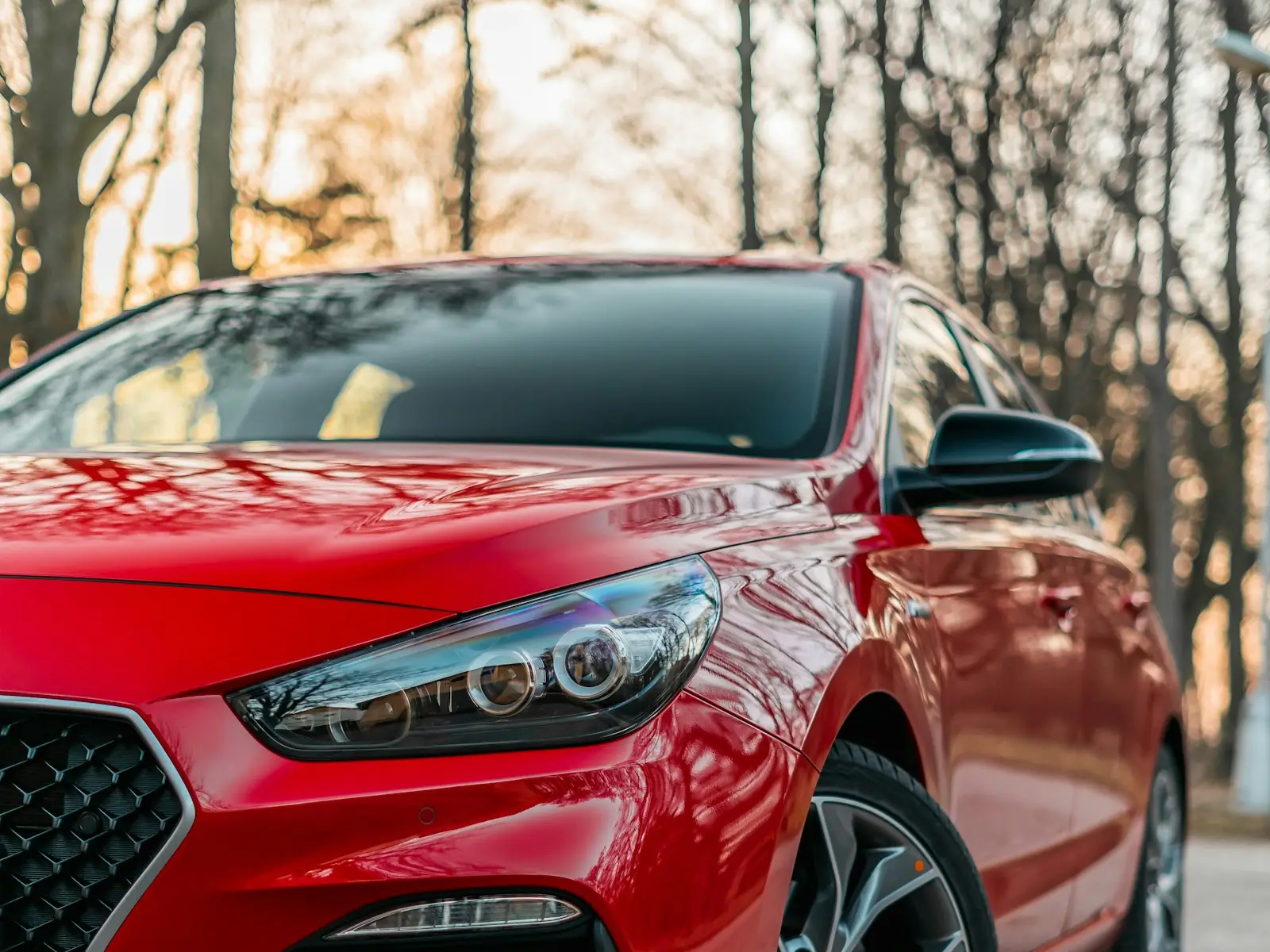 Close-up of a hatchback's headlight